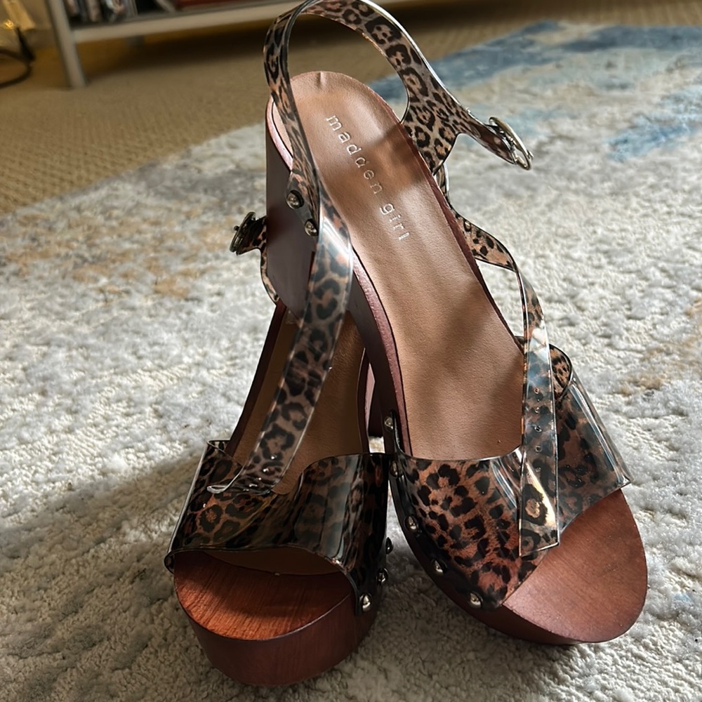 Steve Madden animal print open toe heels